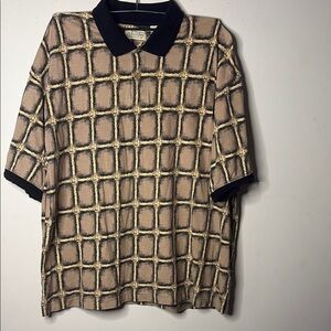 St. John's Bay Tan and Black Polo Shirt with Geometric Pattern